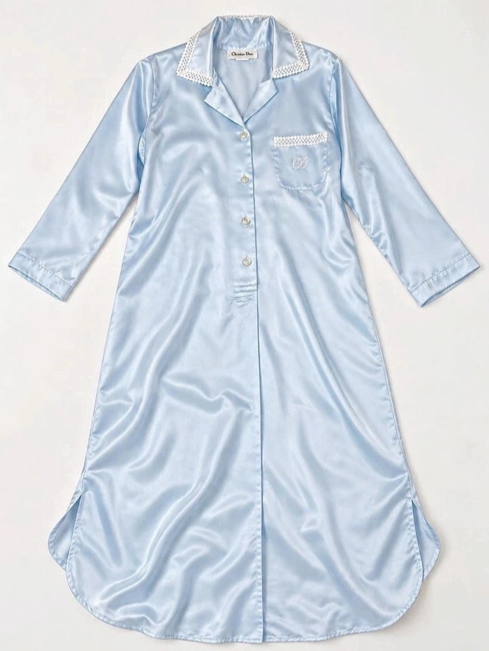 Vintage Christian Dior Baby Blue Satin Nightgown Petite